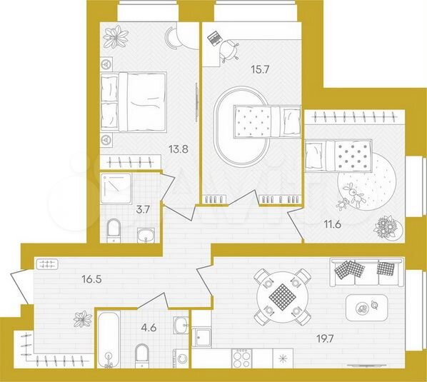3-к. квартира, 85,6 м², 4/10 эт.