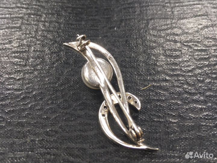 Брошь с жемчужиной серебро, 925 проба