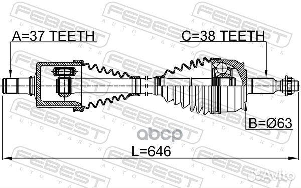 Привод В сборе левый 37X646X38 2314T6atlh Febest