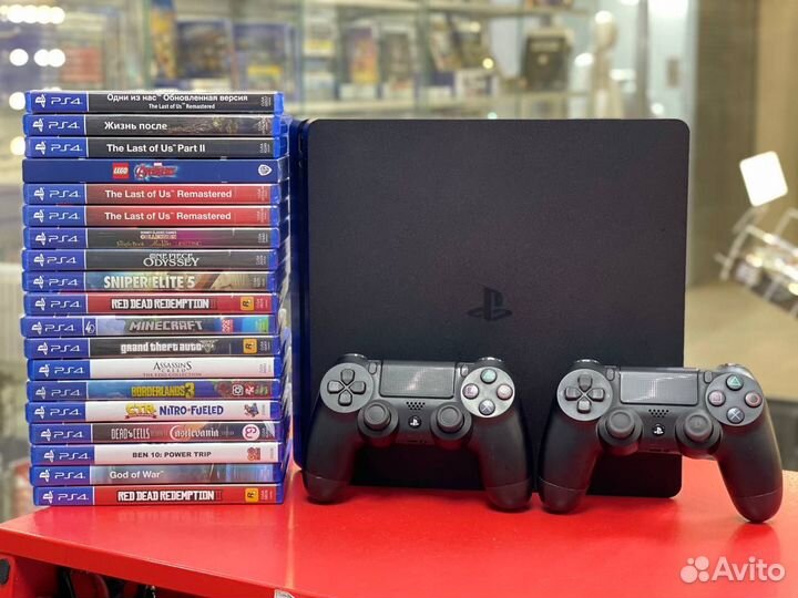 Sony PS4 1TB, 2 геймпада + игры