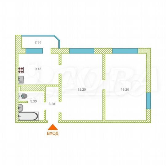 2-к. квартира, 56 м², 8/16 эт.