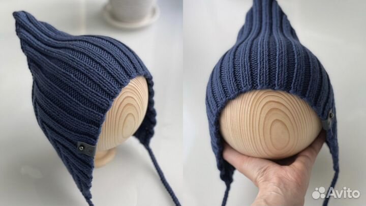 Новая шапочка для малыша синяя на 1-2г