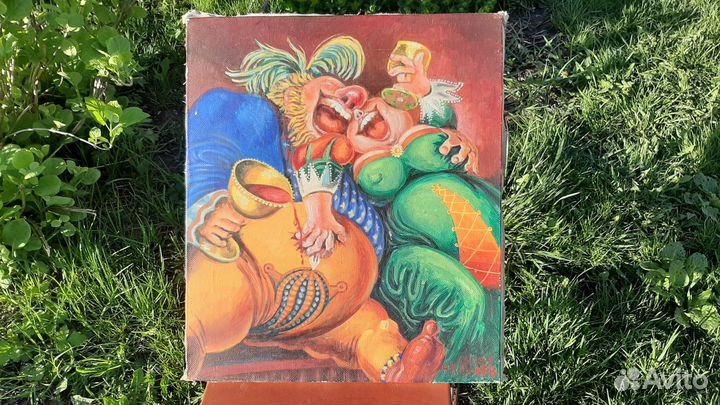 Картина на холсте Масло 38х44,Пирушка