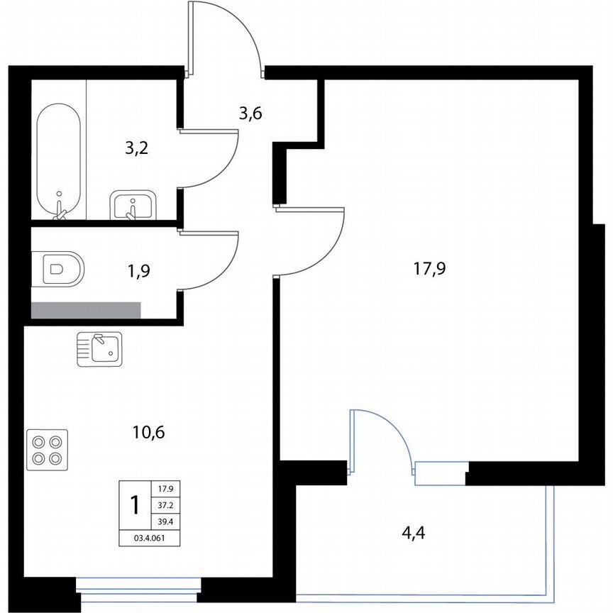 1-к. квартира, 39,4 м², 2/3 эт.