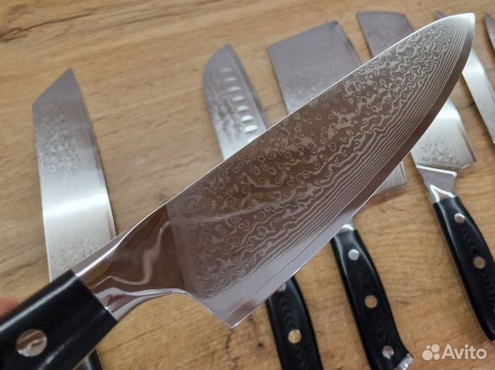 Кухонные дамасские ножи, набор 8 штук