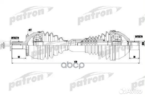 Полуось передняя левая 36X470X35 ASB: 48T volvo: