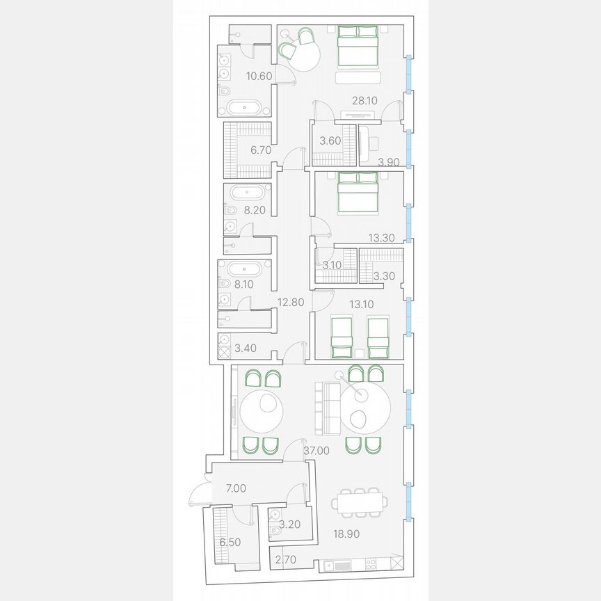 3-к. квартира, 193,5 м², 2/7 эт.
