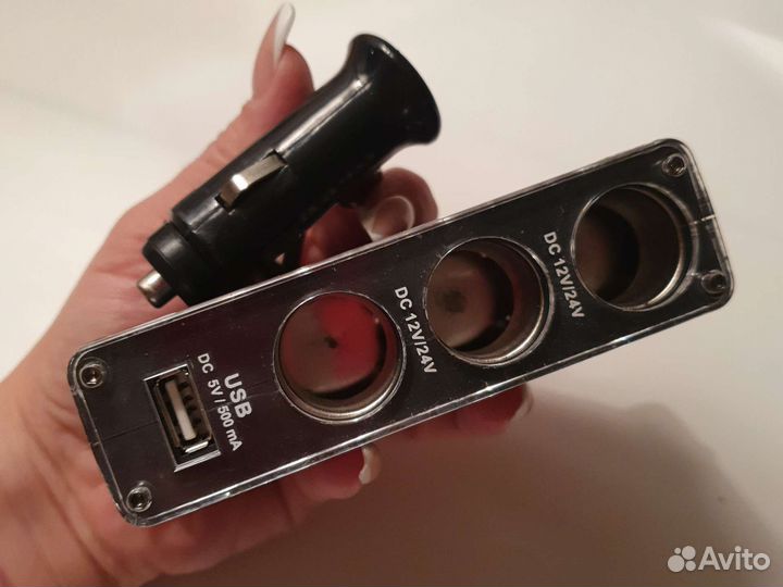 Разветвитель прикуривателя 3 гнезда и usb, чёрный