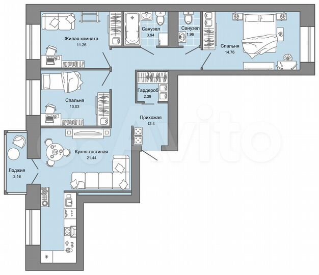 3-к. квартира, 79 м², 2/8 эт.