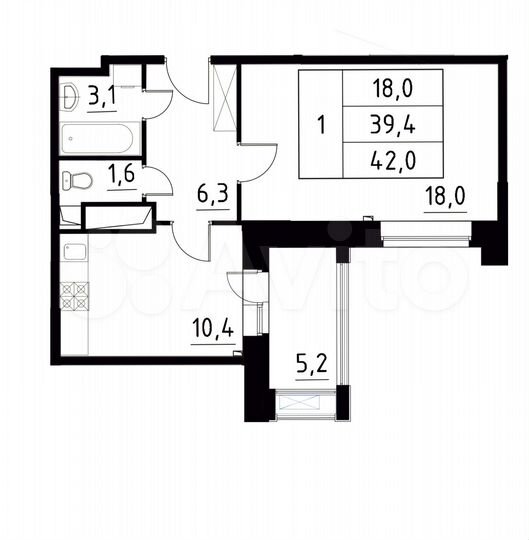 1-к. квартира, 42 м², 3/11 эт.