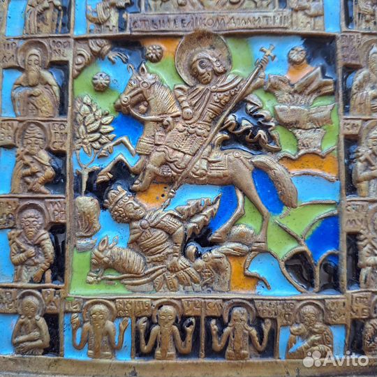 Икона меднолитая Чудо Дмитрия Солунского