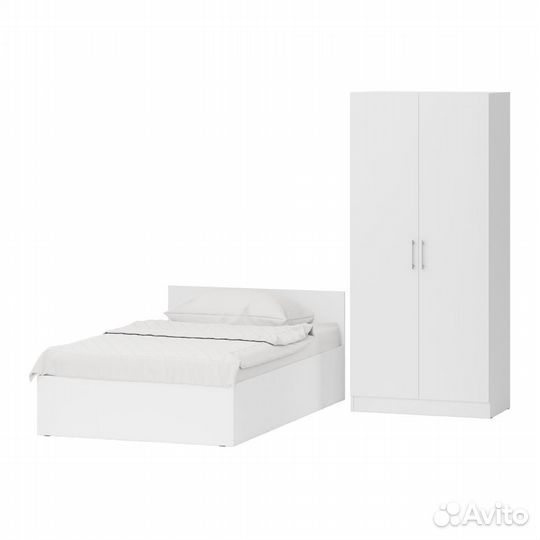 Кровать белая односпальная с ящиками 1200 со шкафом для одежды 2-х створчатым Стандарт, цвет белый