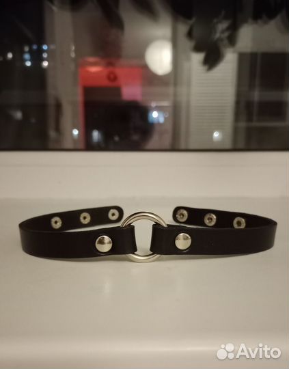 Чокер кожанный с кольцом