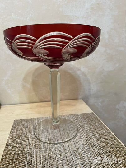 Ваза для фруктов цветной хрусталь СССР