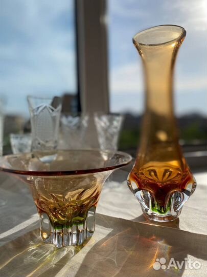 Графин цветное стекло СССР. Ваза. Конфетница