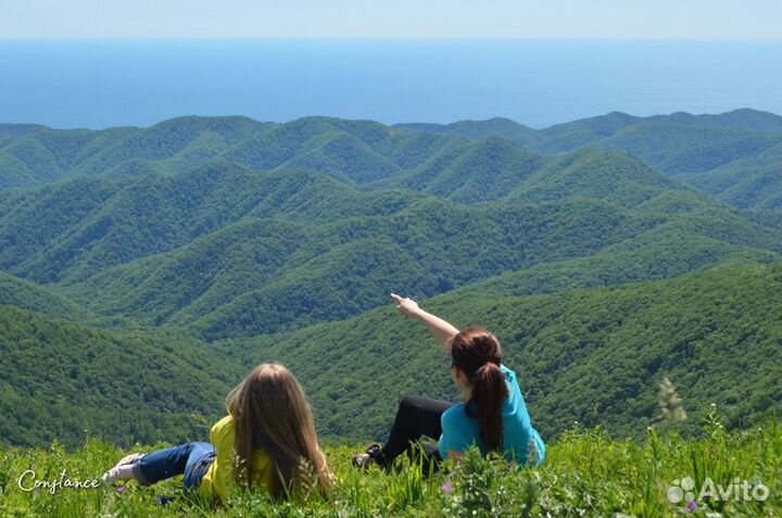 Трава горы дом море, укромное место