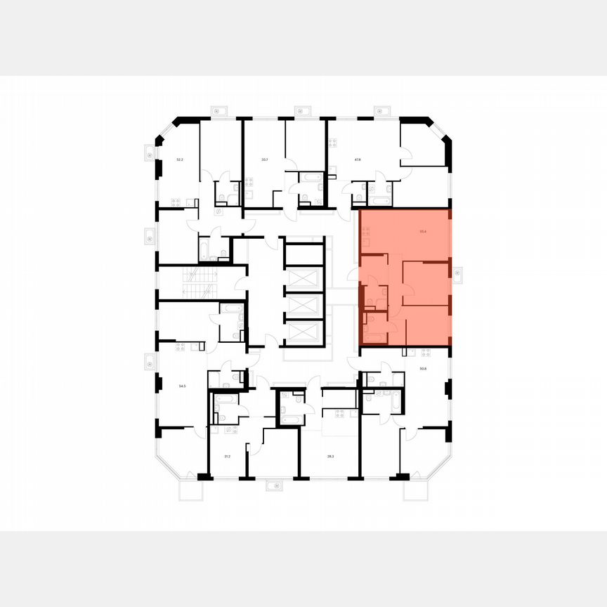 2-к. квартира, 55,4 м², 17/23 эт.
