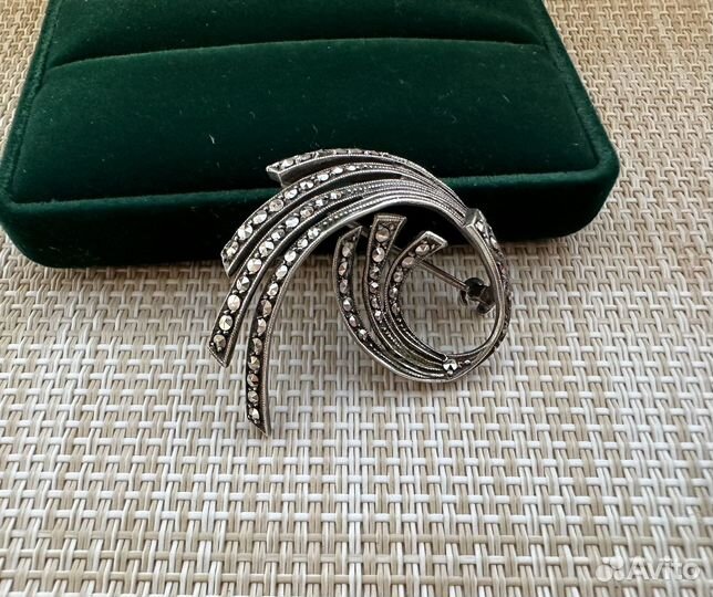 Брошь марказиты серебро 800 проба Европа винтаж