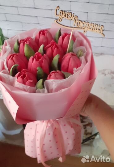 Тюльпаны из зефира учителю