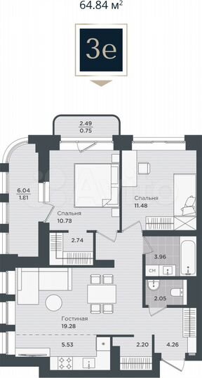 3-к. квартира, 64,8 м², 4/24 эт.
