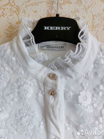 Нарядная белая школьная блузка 140