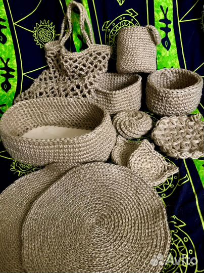 Корзина из джута, салфетки, коврик, авоська