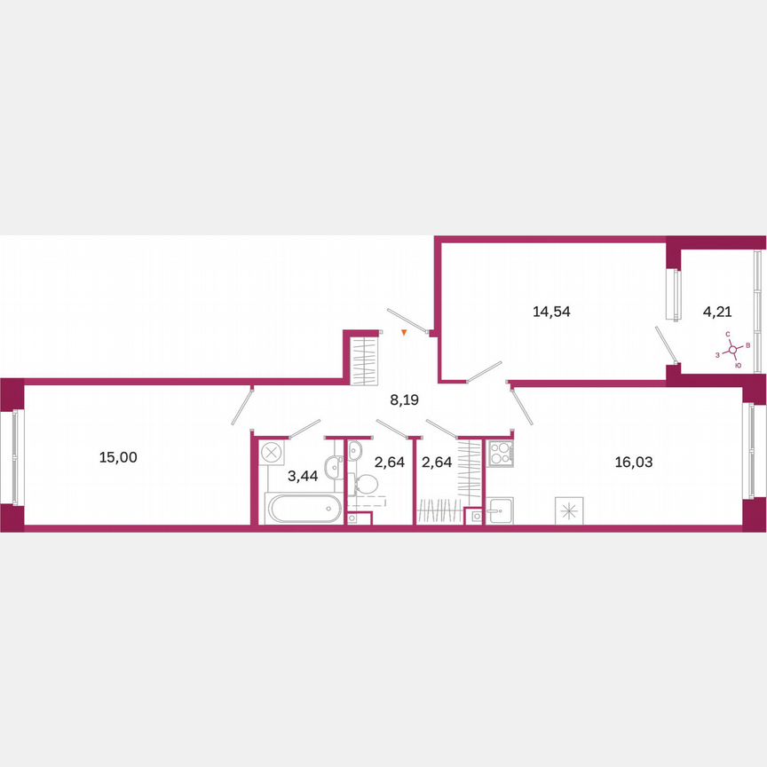 2-к. квартира, 64,6 м², 2/10 эт.