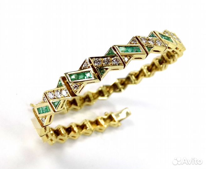Золотой браслет с бриллиантами и изумрудами 18см