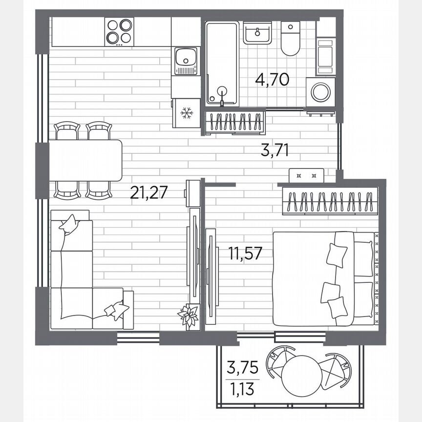 1-к. квартира, 42,4 м², 4/5 эт.