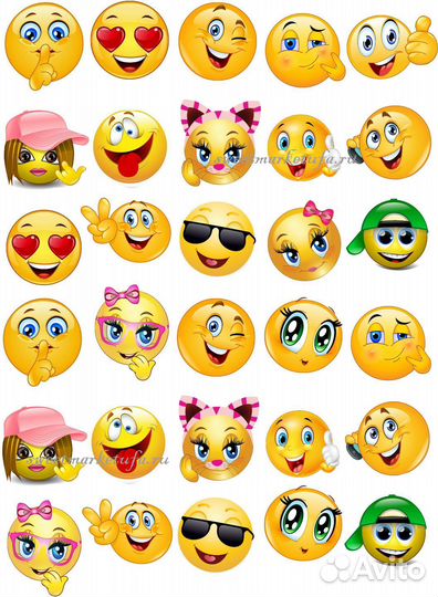 Смайлы и сердца на торты и пирожные