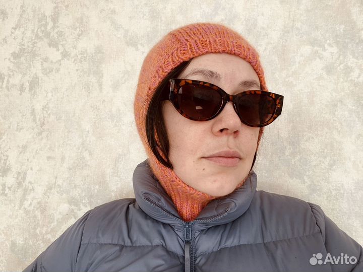 Шапка/балаклава ручной вязки, мериносовая шерсть