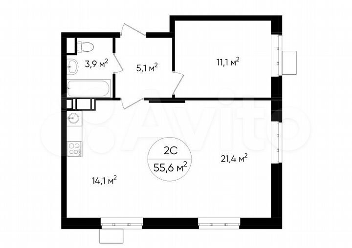 2-к. квартира, 55,6 м², 12/23 эт.
