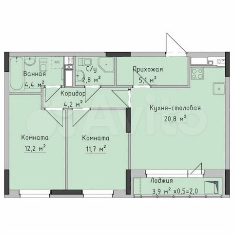 2-к. квартира, 61,3 м², 12/18 эт.