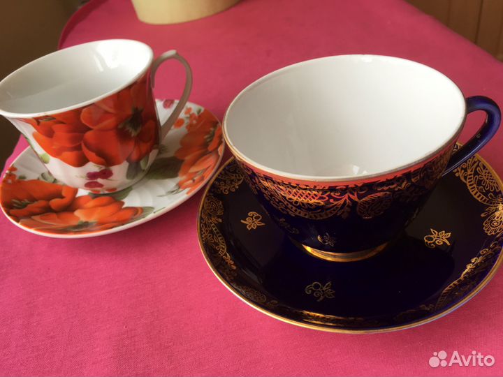 Чайная пара фарфор лфз кобальт позолота
