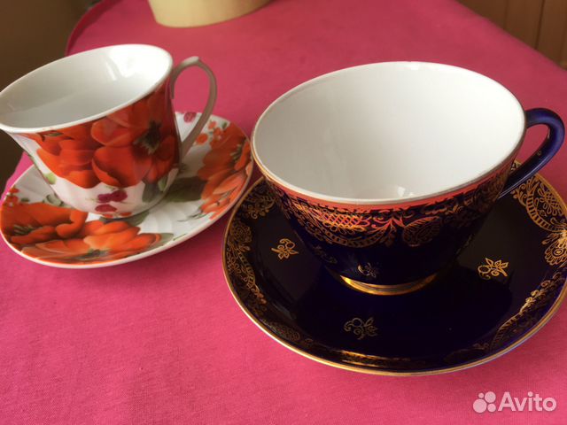 Чайная пара фарфор лфз кобальт позолота