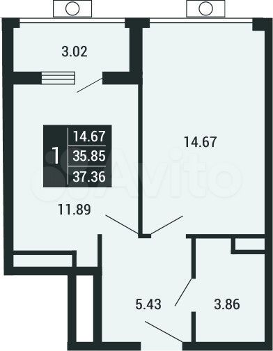 1-к. квартира, 37,4 м², 2/4 эт.