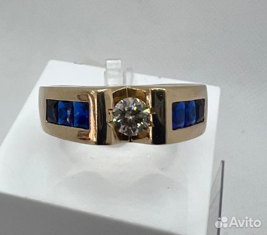 Печатка кольцо 12гр бриллиант 0.46 ct сапфиры