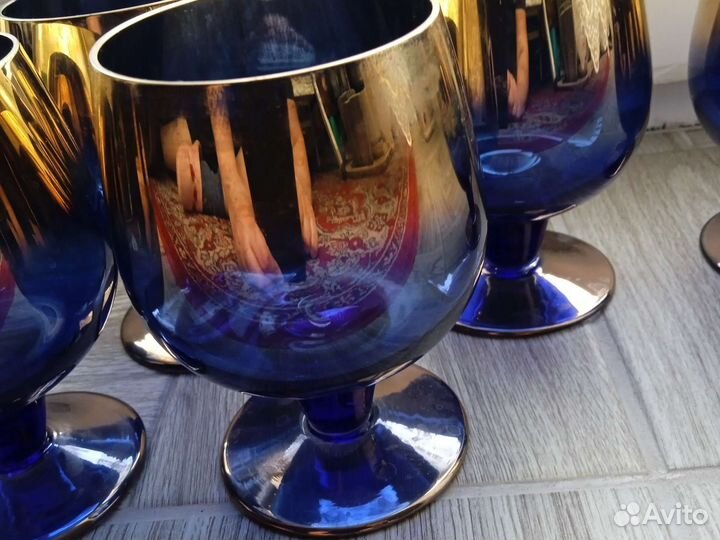 Фужеры на ножке, новые, кобальт СССР