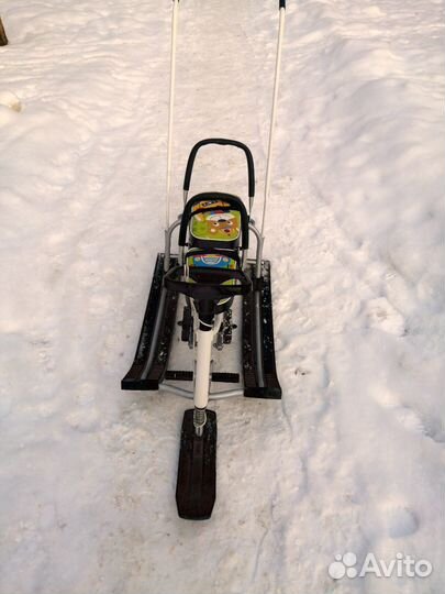 Снегокат с ручкой и колесами для двоих