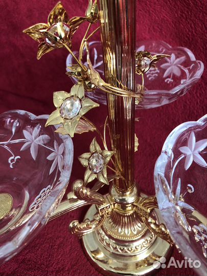 Конфетница под золото из трех чаши для конфет