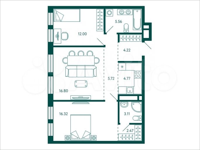2-к. квартира, 71 м², 8/28 эт.