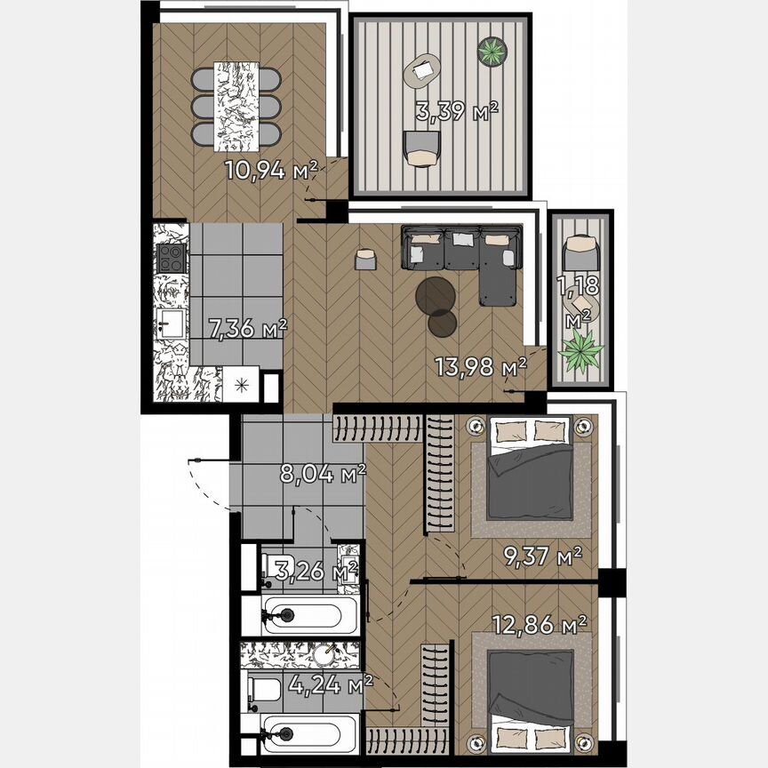 4-к. квартира, 74,6 м², 15/20 эт.