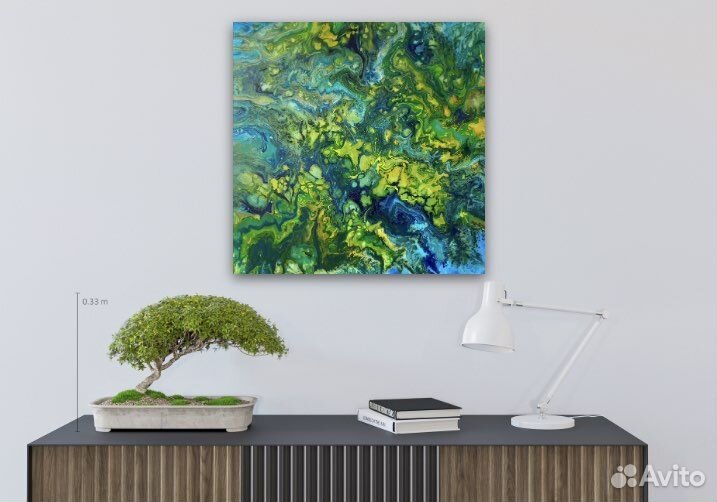 Картины флюид арт зеленая акрил