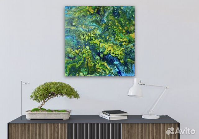 Картины флюид арт зеленая акрил