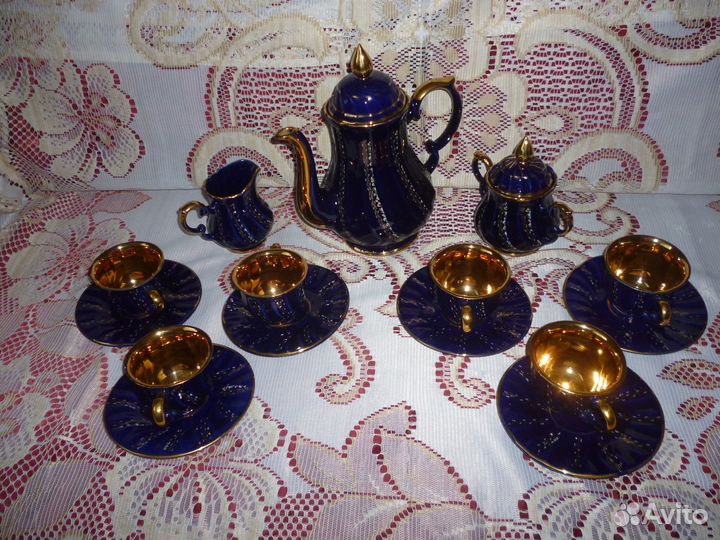 Чайный сервиз на 6 персон кобальт с позолотой