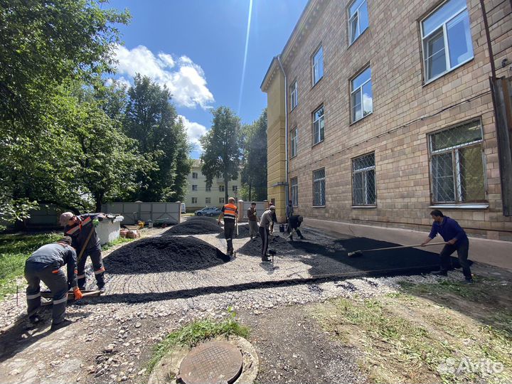 Благоустройство участка, асфальт, плитка