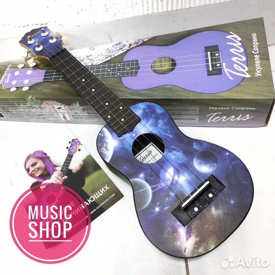 Укулеле сопрано новая с рисунком космос
