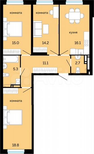 3-к. квартира, 83,2 м², 10/25 эт.