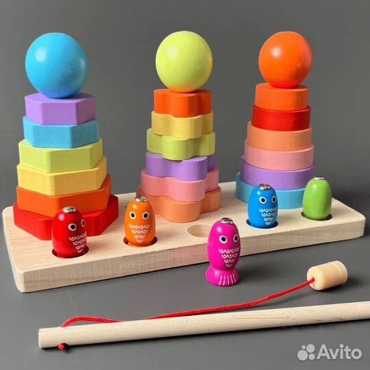 Деревянная пирамидка сортер с рыбалкой