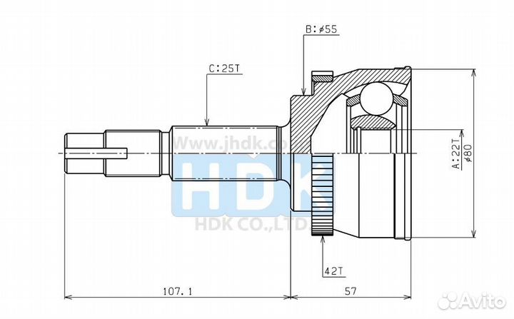 Шрус наружный с абс HDK NI60A42